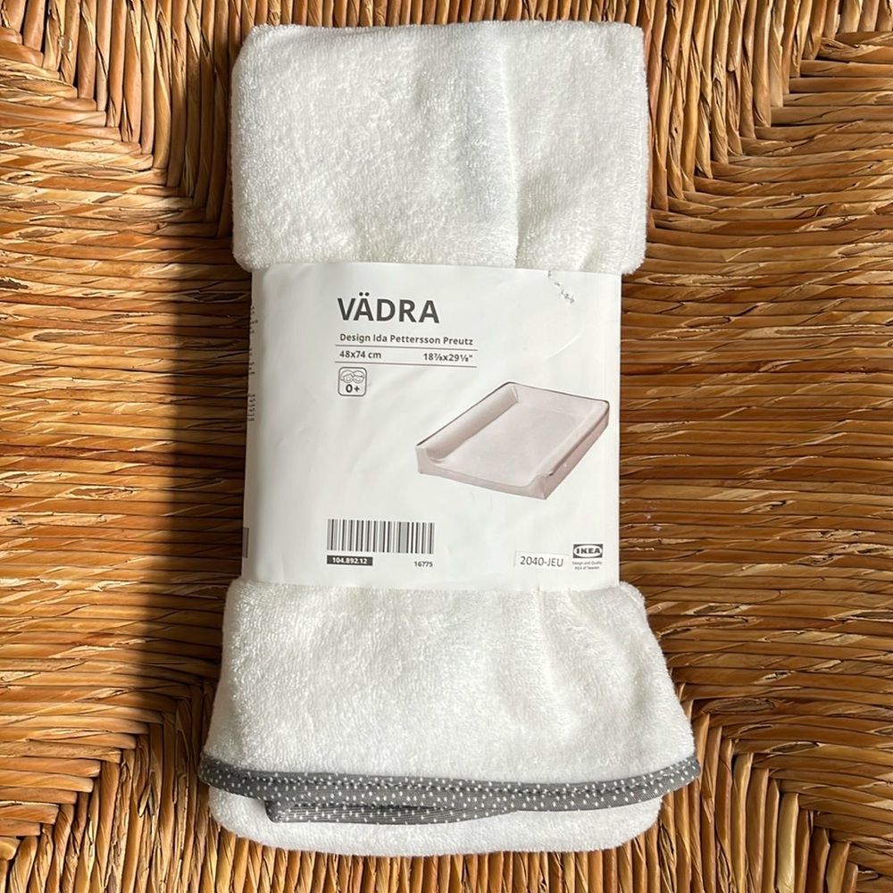 New IKEA VADRA Baby Changing Pad Cover Solid White Terry Gray 19x29 104.892.12